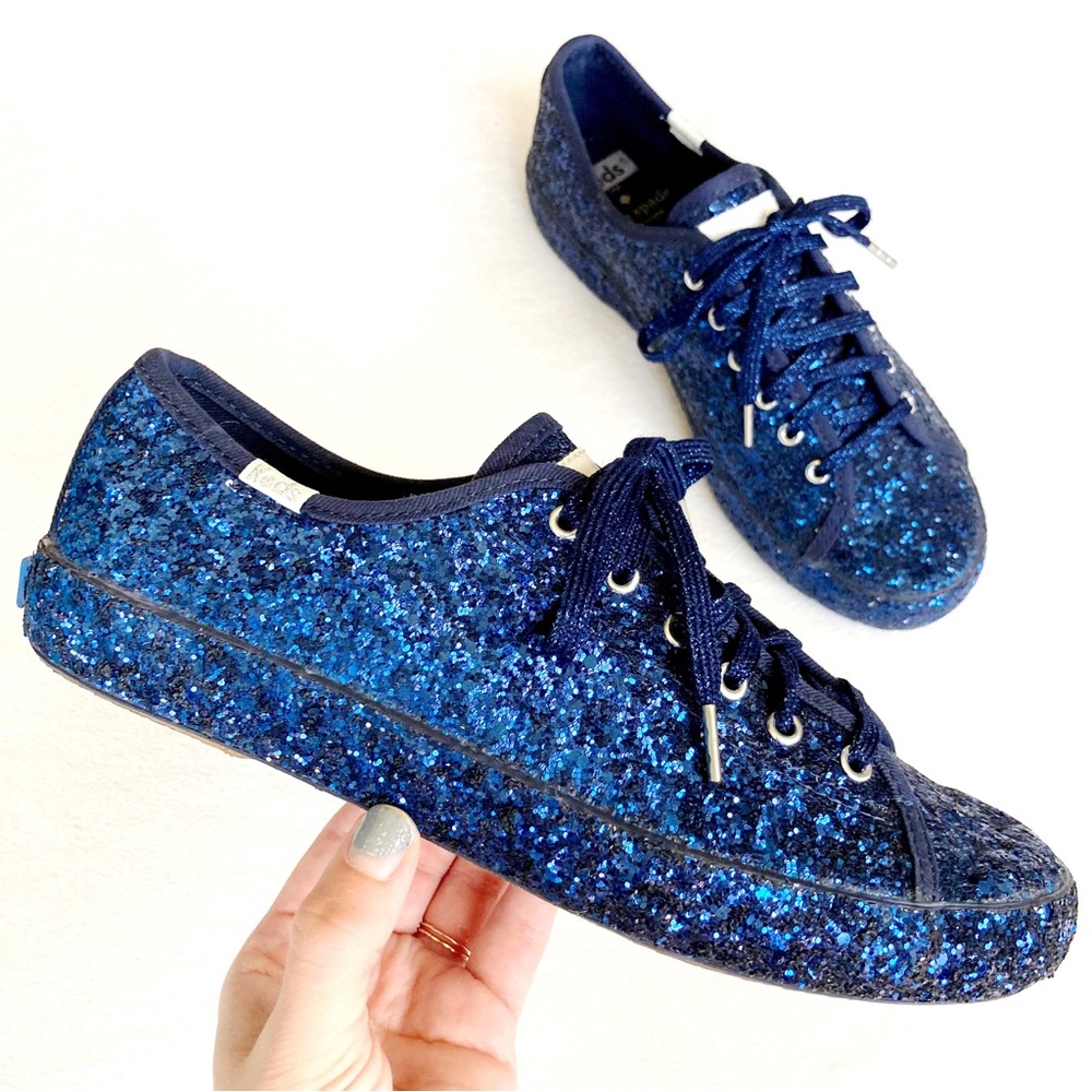 KATE SPADE X KEDS Kickstart All Over Glitter Lace Up Sneaker in Navy HTF